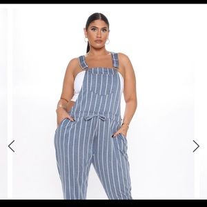 FashionNova Giving In Overall; Blue/combo